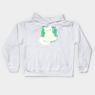 White cat in the grass Kids Hoodie